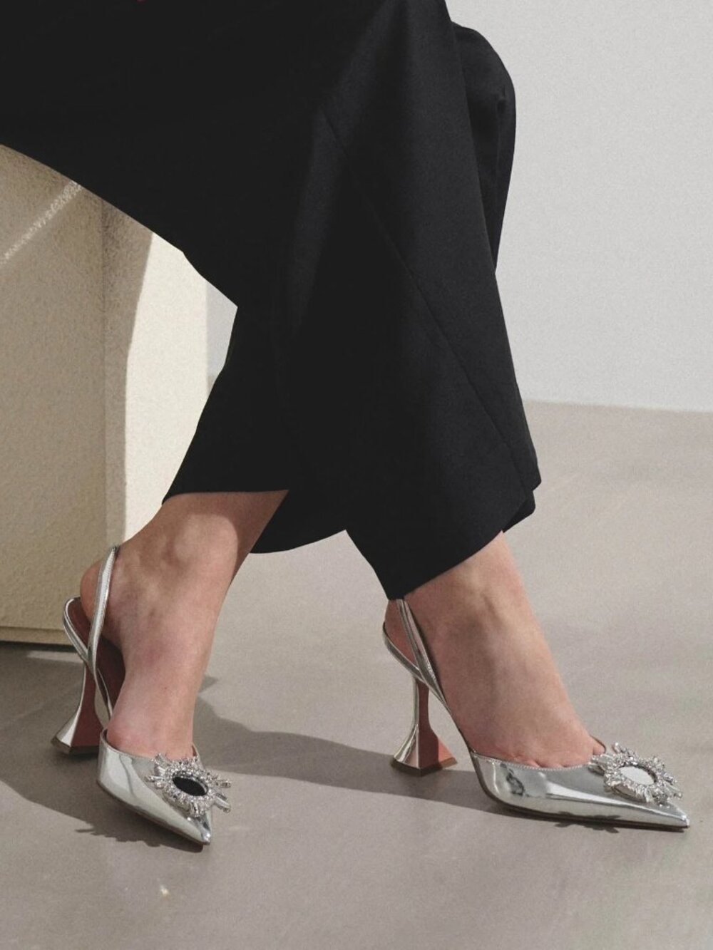 Amina Muaddi Begum 70 mirrored leather slingback pumps